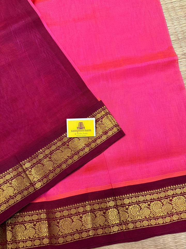 Lotus Pink With Araku , traditional borders and rich Pallu Korvai Silk Cotton Saree