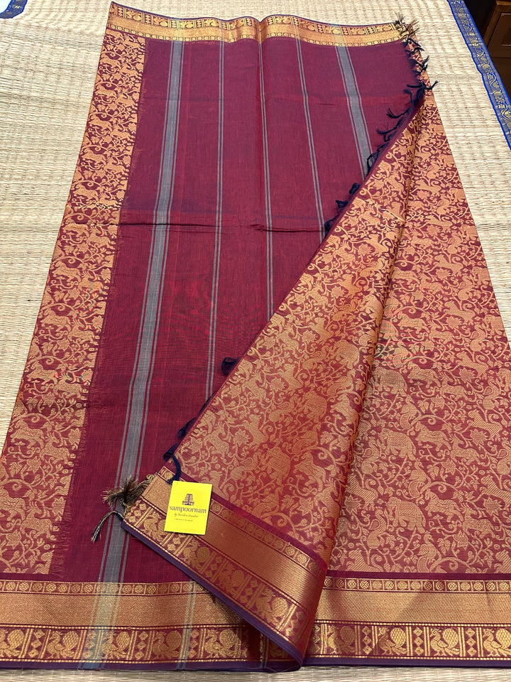 VANASINGARAM - MAROON RICH BORDER COTTON SAREE