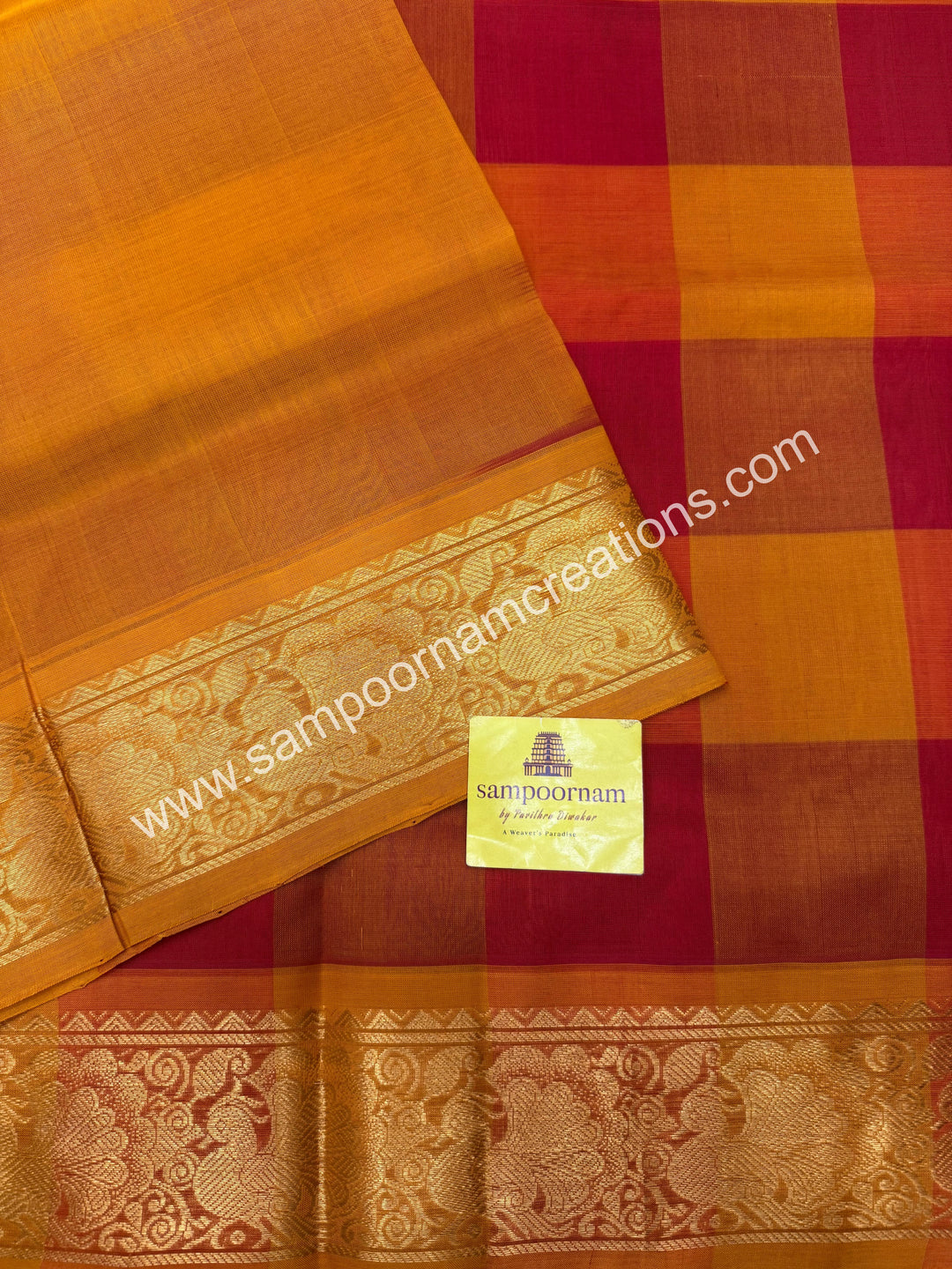 Red, Orange, Manjal with Manjal , Pallum Pazham Checks with rich butta , traditional borders and rich Pallu Silk Cotton Sarees