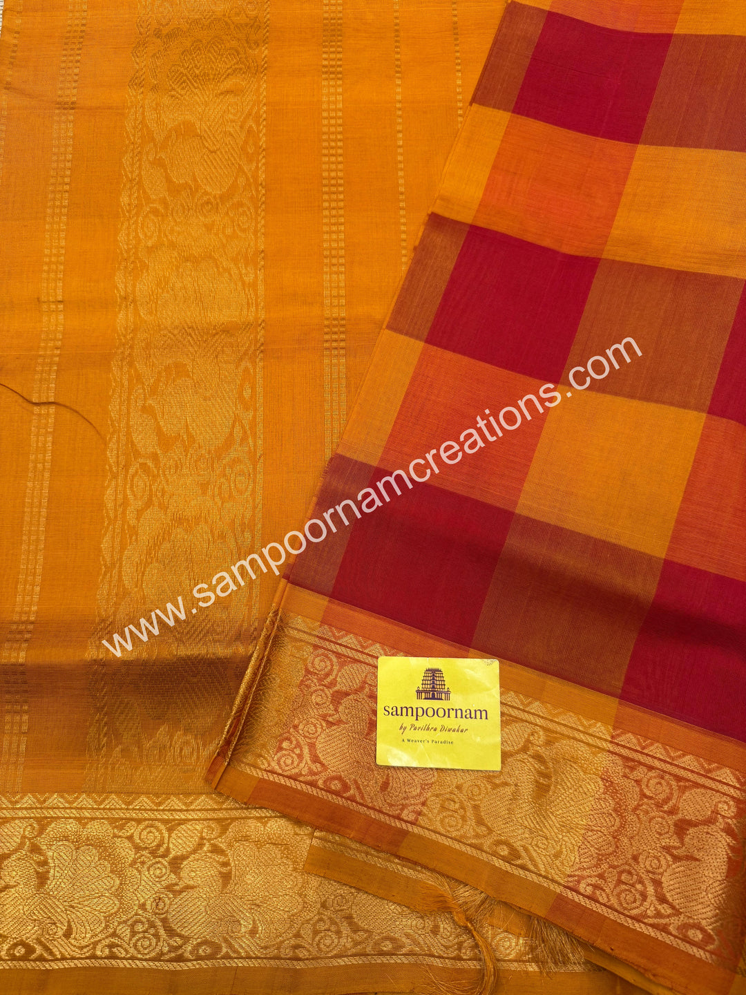 Red, Orange, Manjal with Manjal , Pallum Pazham Checks with rich butta , traditional borders and rich Pallu Silk Cotton Sarees