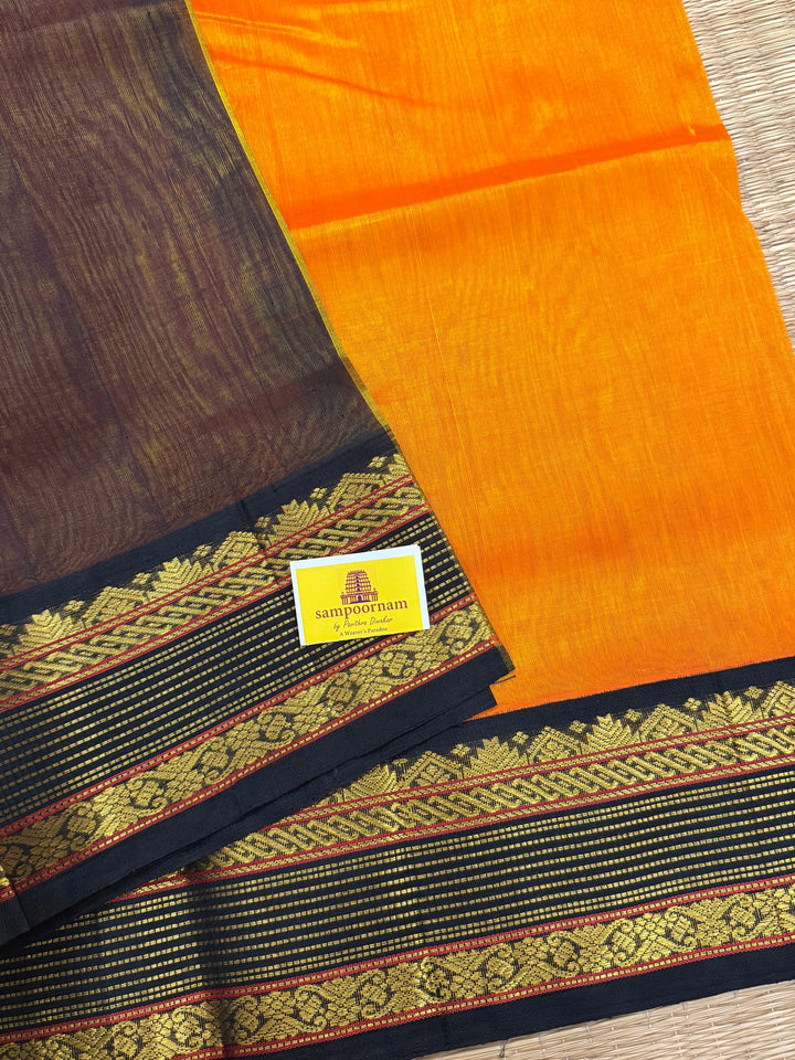 Mambazha Manjal with Black traditional borders with rich Pallu  Korvai Silk Cotton Saree