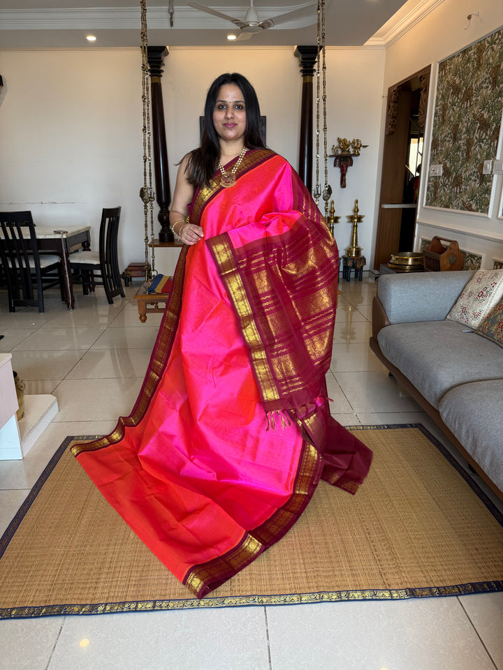 Lotus Pink With Araku , traditional borders and rich Pallu Korvai Silk Cotton Saree