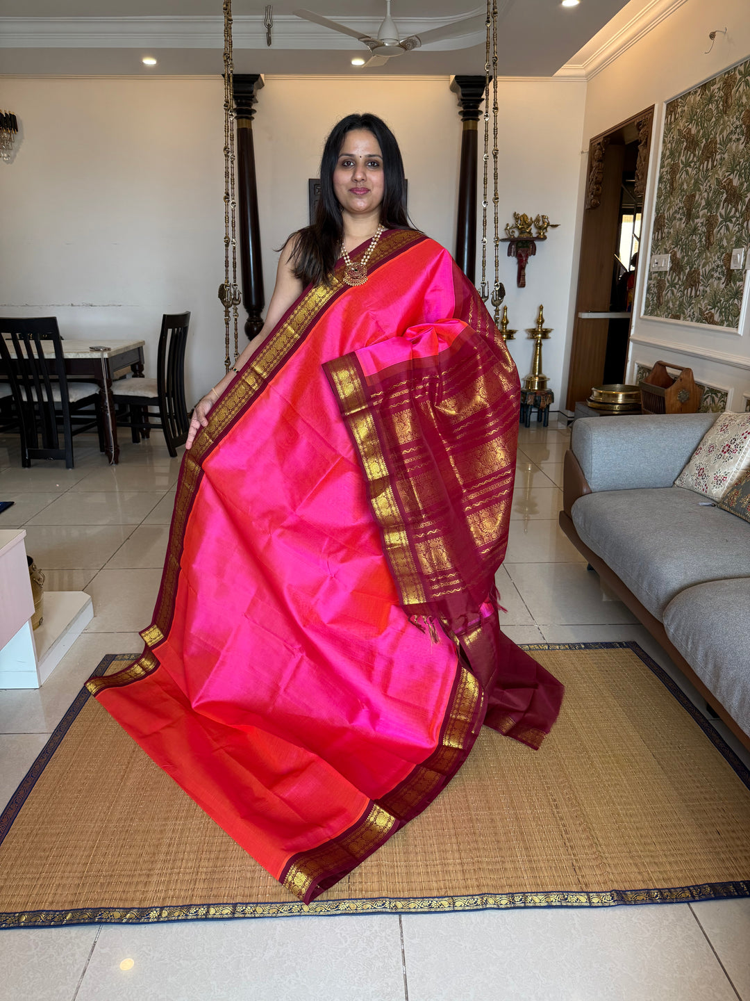 Lotus Pink With Araku , traditional borders and rich Pallu Korvai Silk Cotton Saree