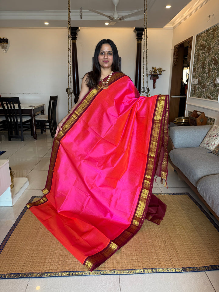 Lotus Pink With Araku , traditional borders and rich Pallu Korvai Silk Cotton Saree