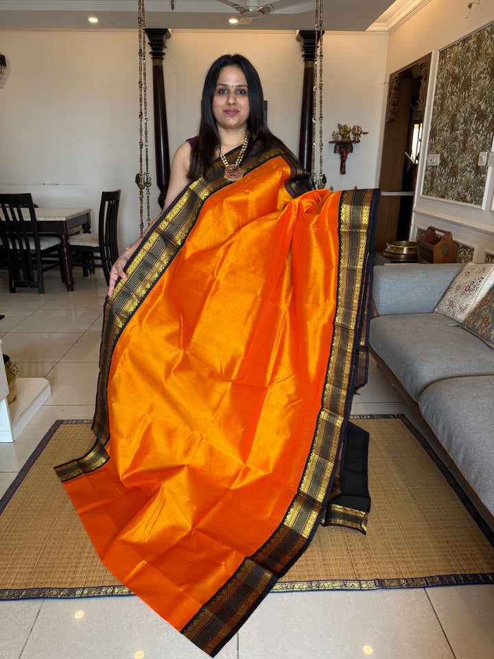 Mambazha Manjal with Black traditional borders with rich Pallu  Korvai Silk Cotton Saree