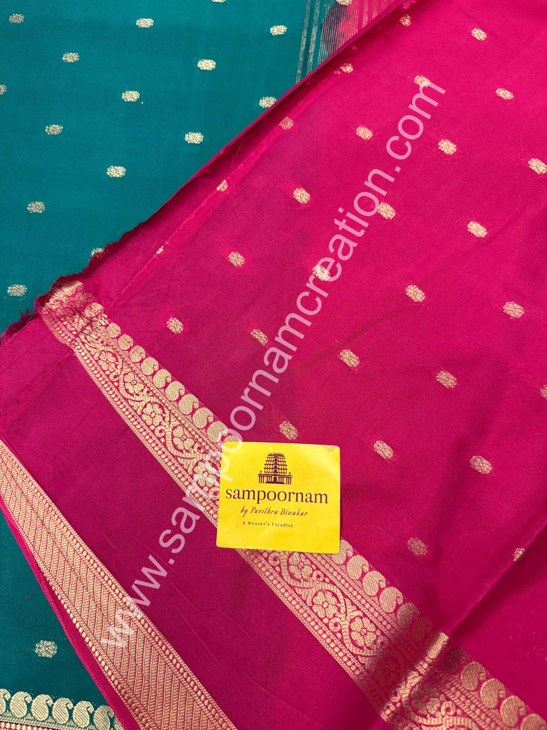 Jade Green with Rani Pink  , Rich Rettapet Borders and Pallu Semi Mysore Silk Saree