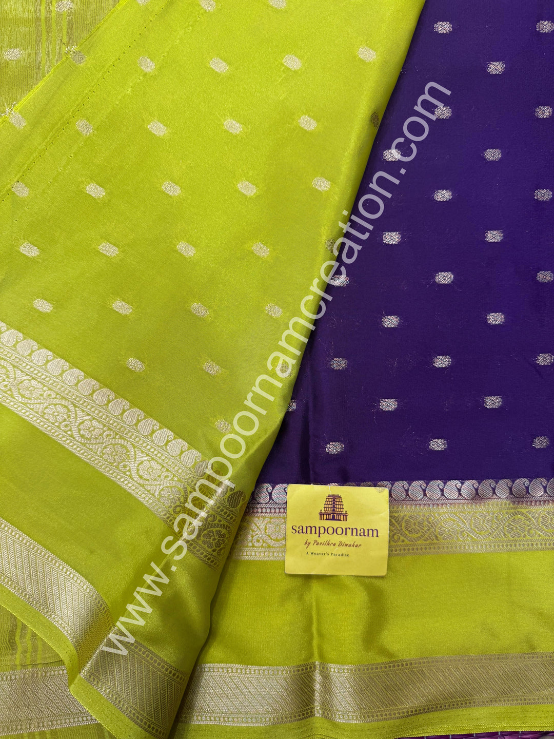 Dark Jamun with Lemon Yellow  , Rich Rettapet Borders and Pallu Semi Mysore Silk Saree