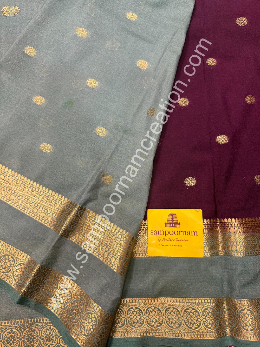 Deep Jamun with Steel Gray  , Rich Rettapet Borders and Pallu Semi Mysore Silk Saree