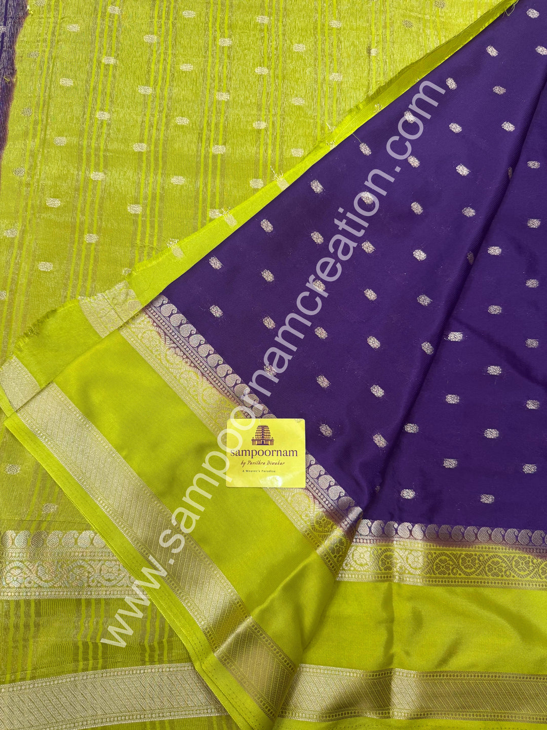 Dark Jamun with Lemon Yellow  , Rich Rettapet Borders and Pallu Semi Mysore Silk Saree