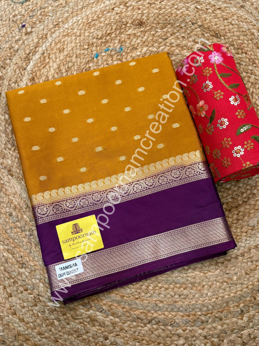 Goldenrod Yellow with Plum  , Rich Rettapet Borders and Pallu Semi Mysore Silk Saree