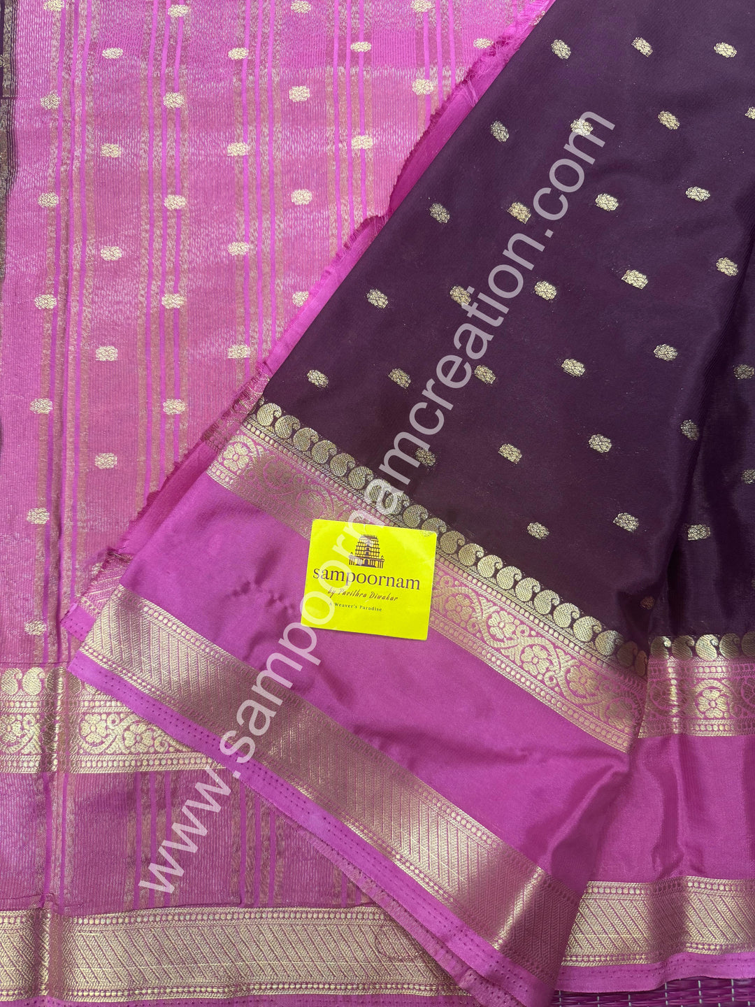 Deep Plum with Pink  , Rich Rettapet Borders and Pallu Semi Mysore Silk Saree