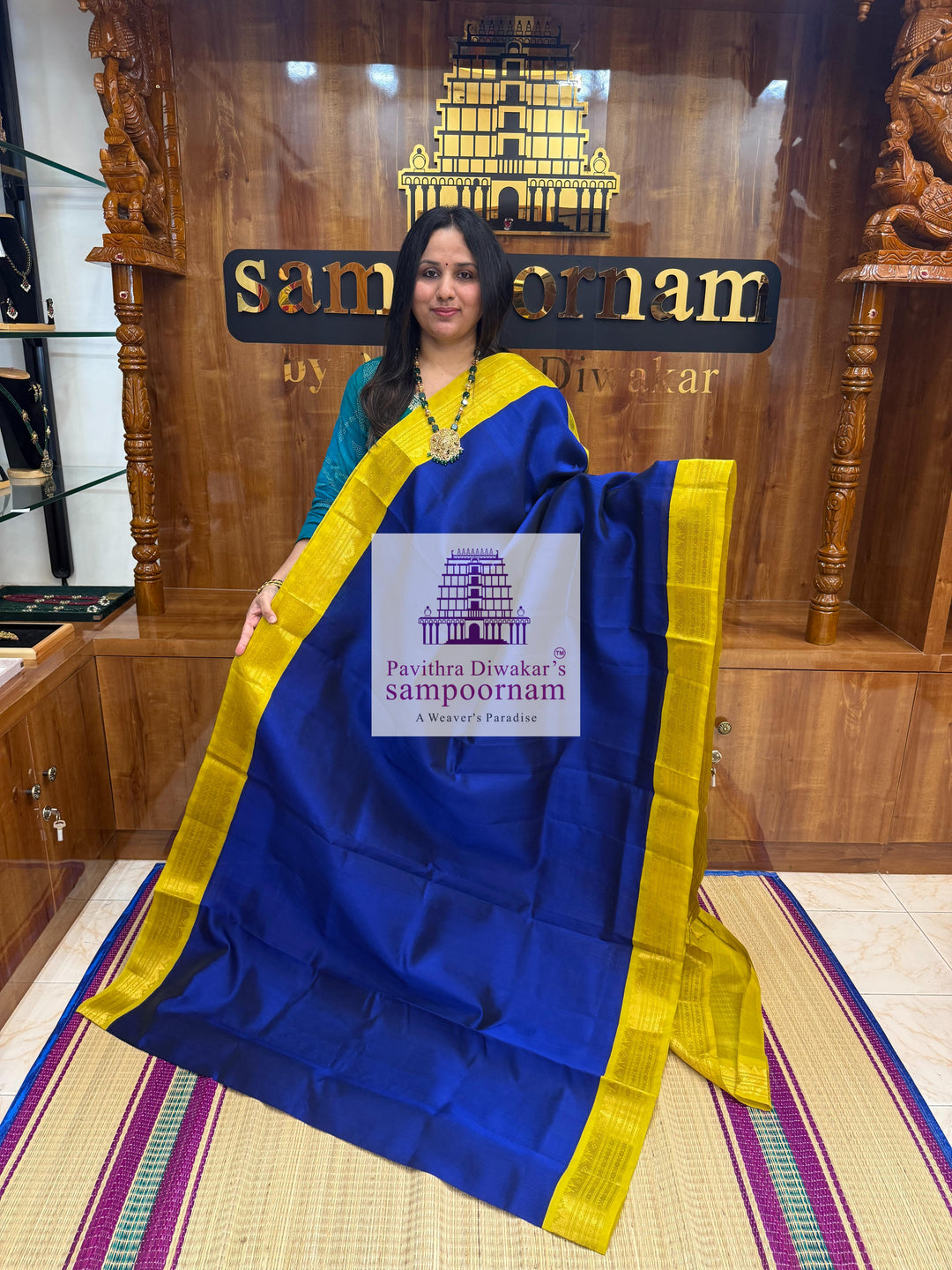 MS Blue with Lemon green  , traditional borders and rich Pallu Korvai Silk Cotton Saree