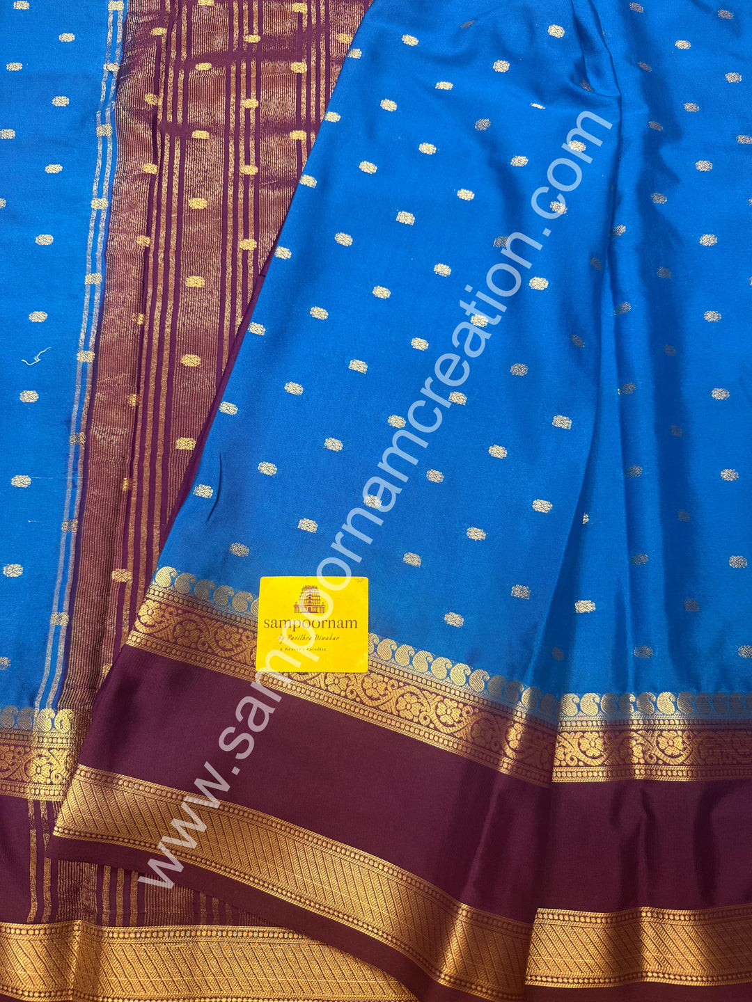 Royal Blue with Jamun , Rich Rettapet Borders and Pallu Semi Mysore Silk Saree