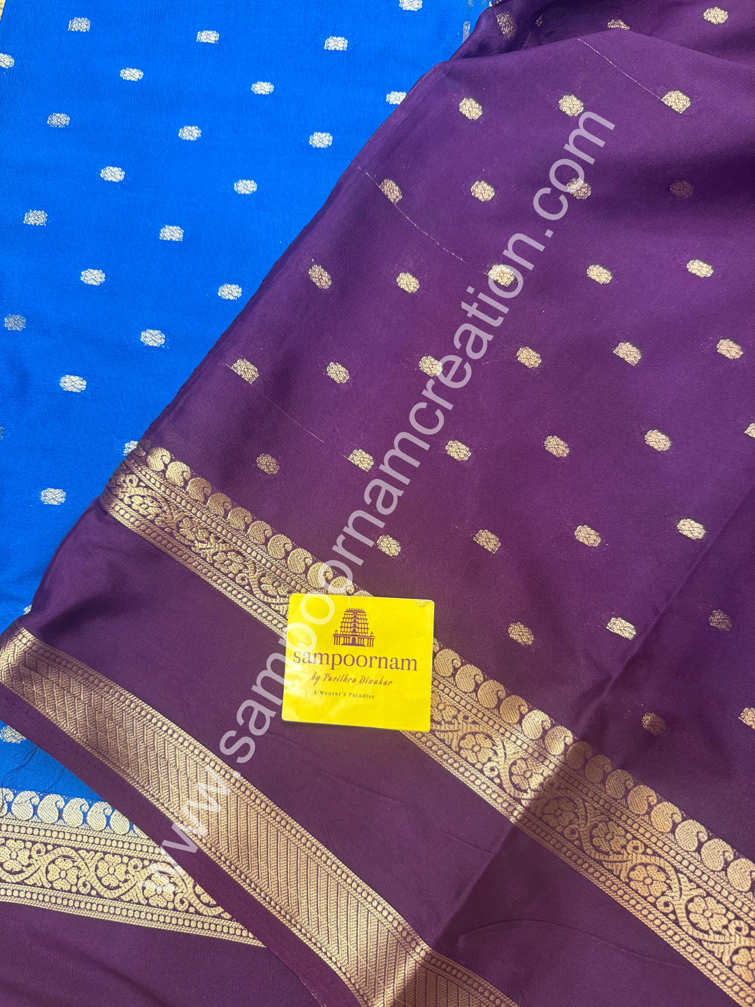 Royal Blue with Jamun , Rich Rettapet Borders and Pallu Semi Mysore Silk Saree