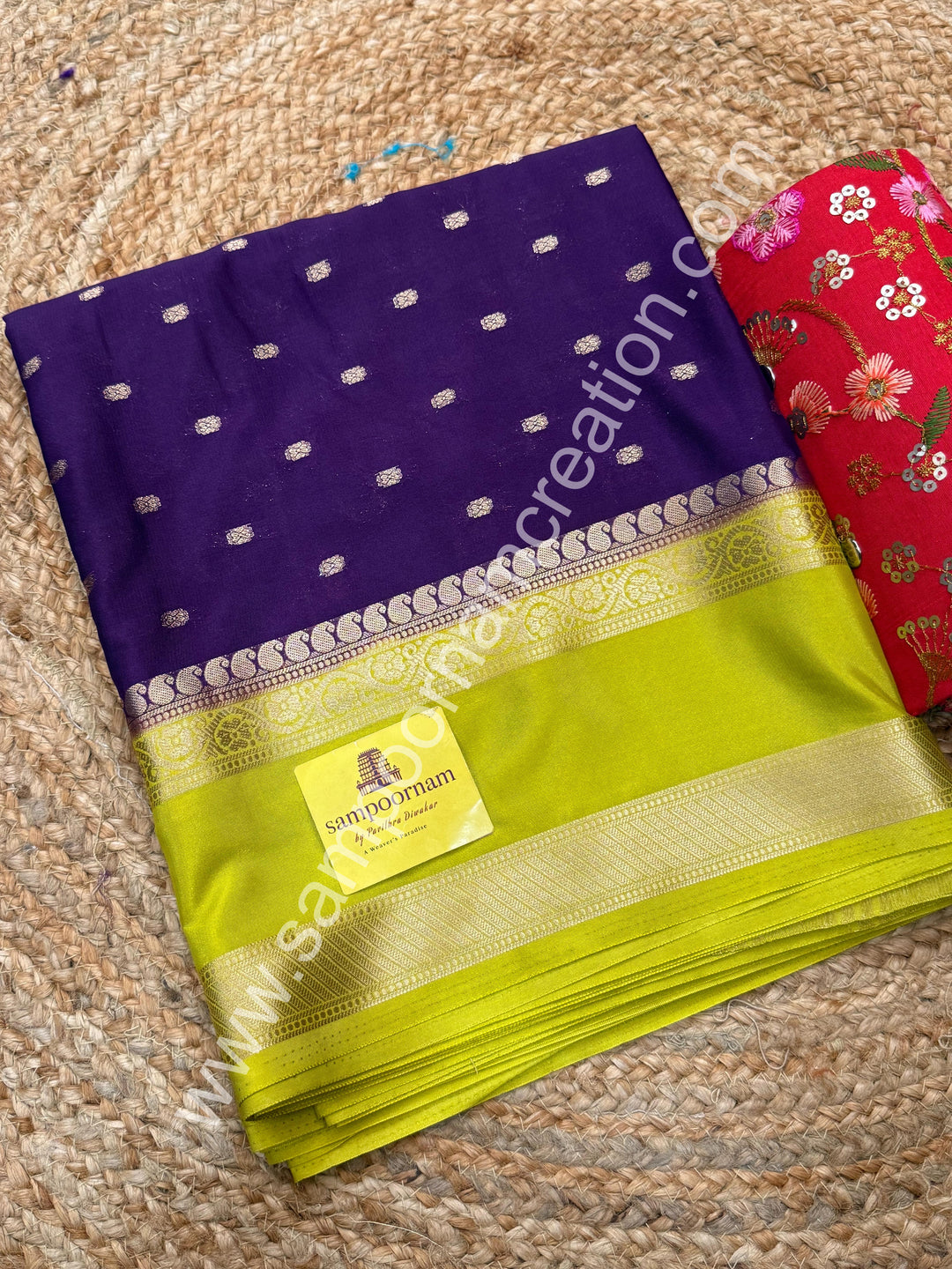 Dark Jamun with Lemon Yellow  , Rich Rettapet Borders and Pallu Semi Mysore Silk Saree
