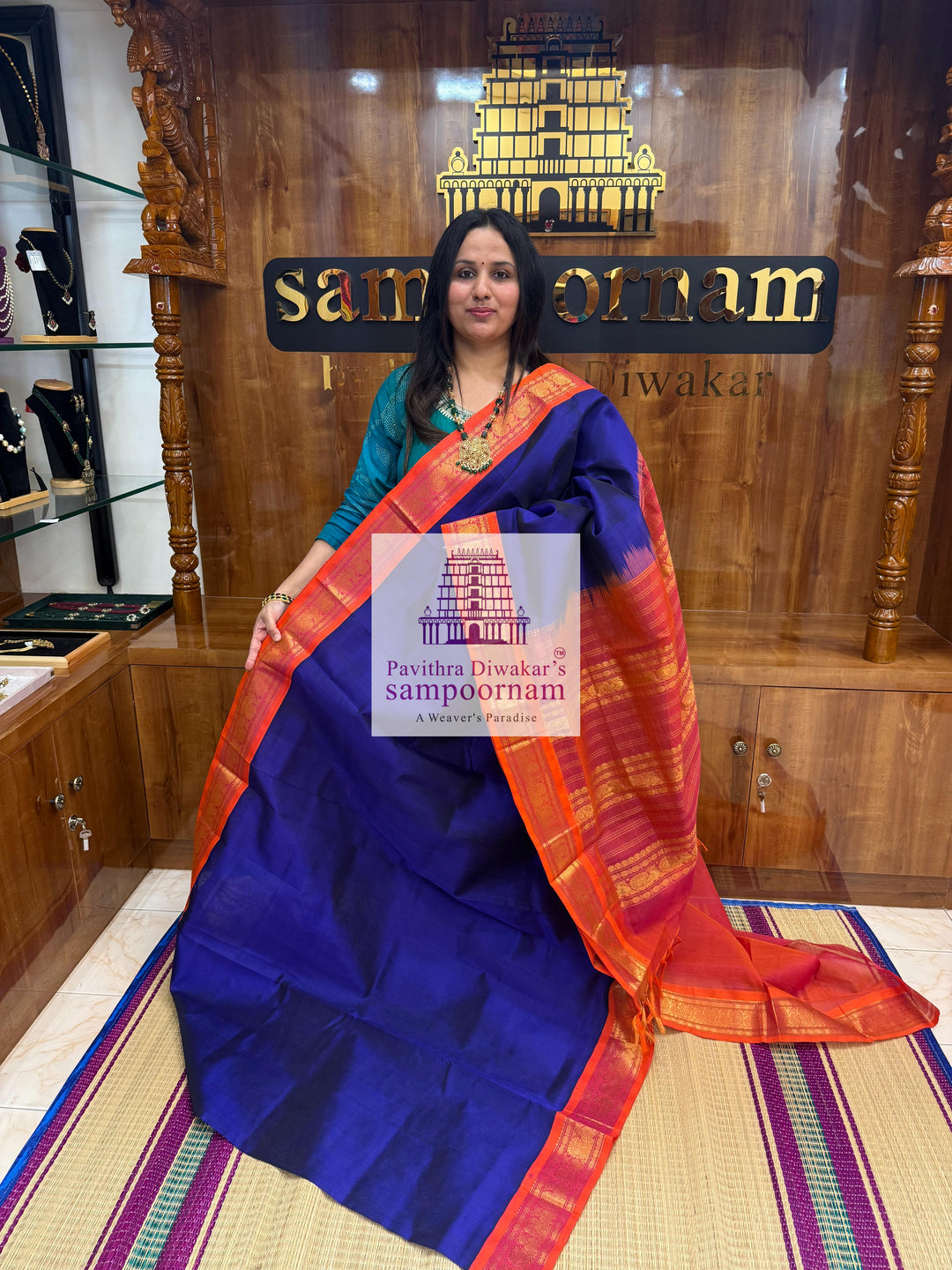 MS Blue with Orangish Pink , traditional borders and rich Pallu Korvai Silk Cotton Saree