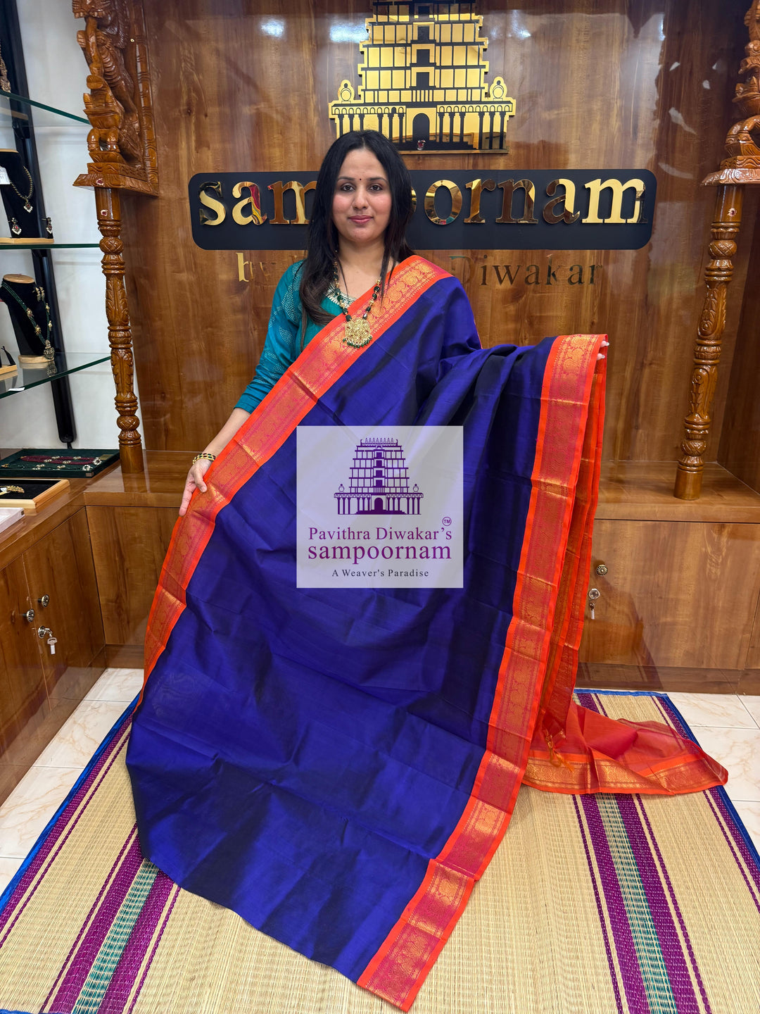 MS Blue with Orangish Pink , traditional borders and rich Pallu Korvai Silk Cotton Saree