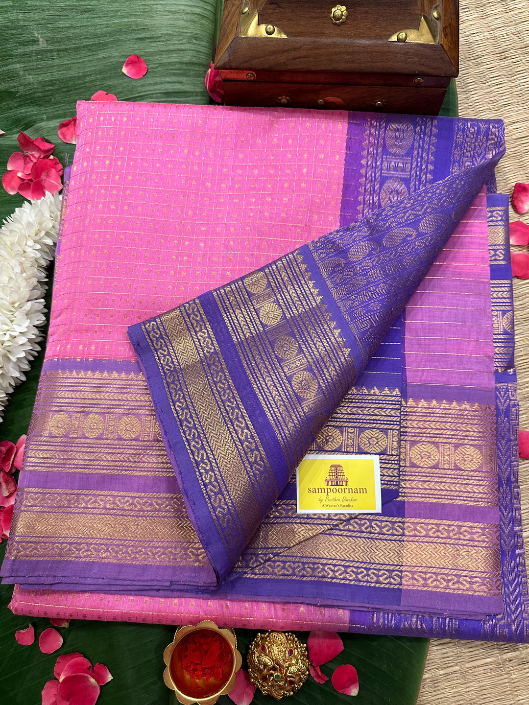 Baby Pink with Lavender Body Zari Lakshadeepam Silk Cotton Saree