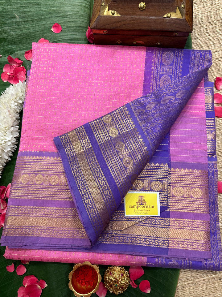 Baby Pink with Lavender Body Zari Lakshadeepam Silk Cotton Saree