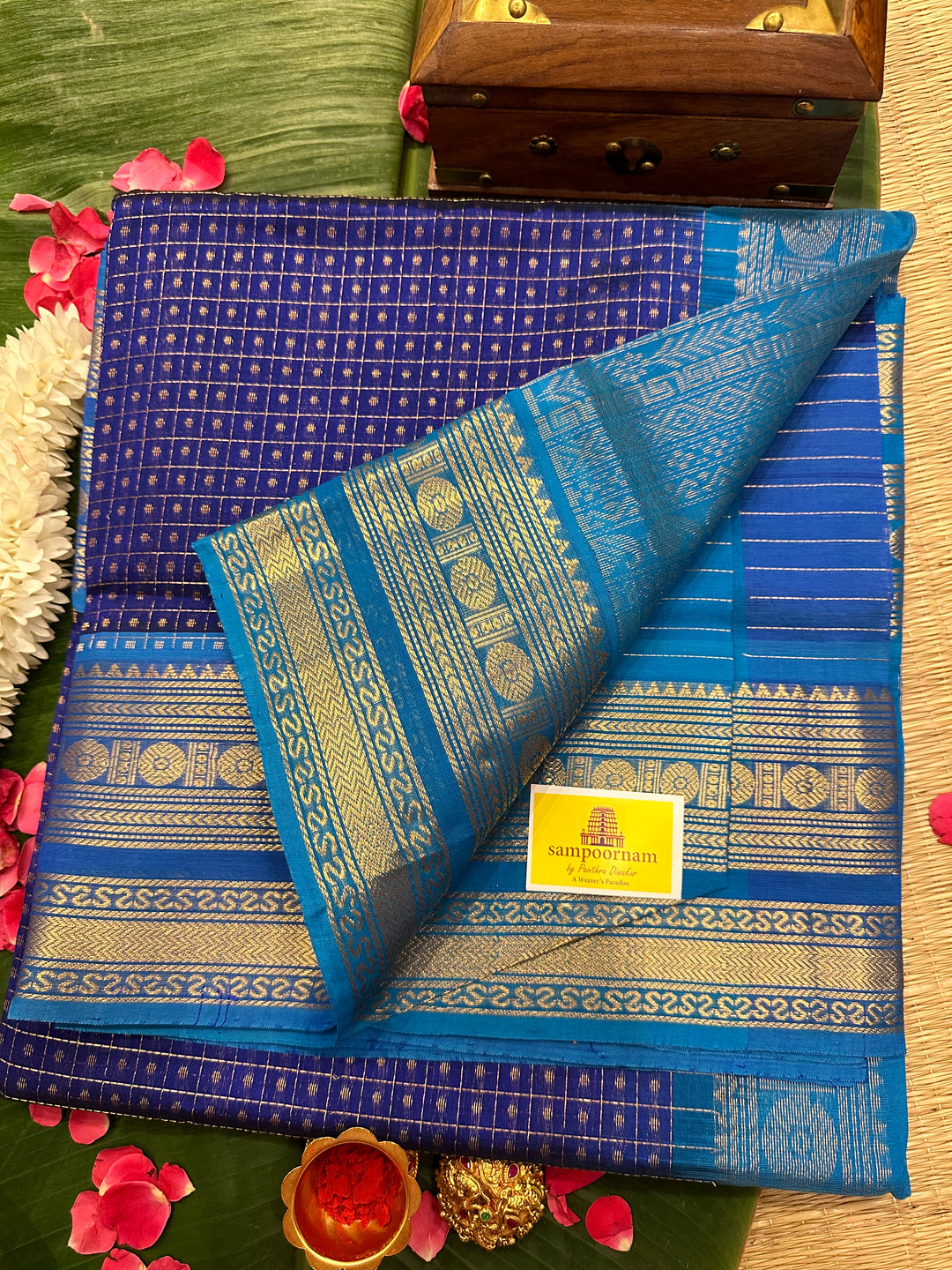 Blue with Blue Body Zari Lakshadeepam Silk Cotton Saree