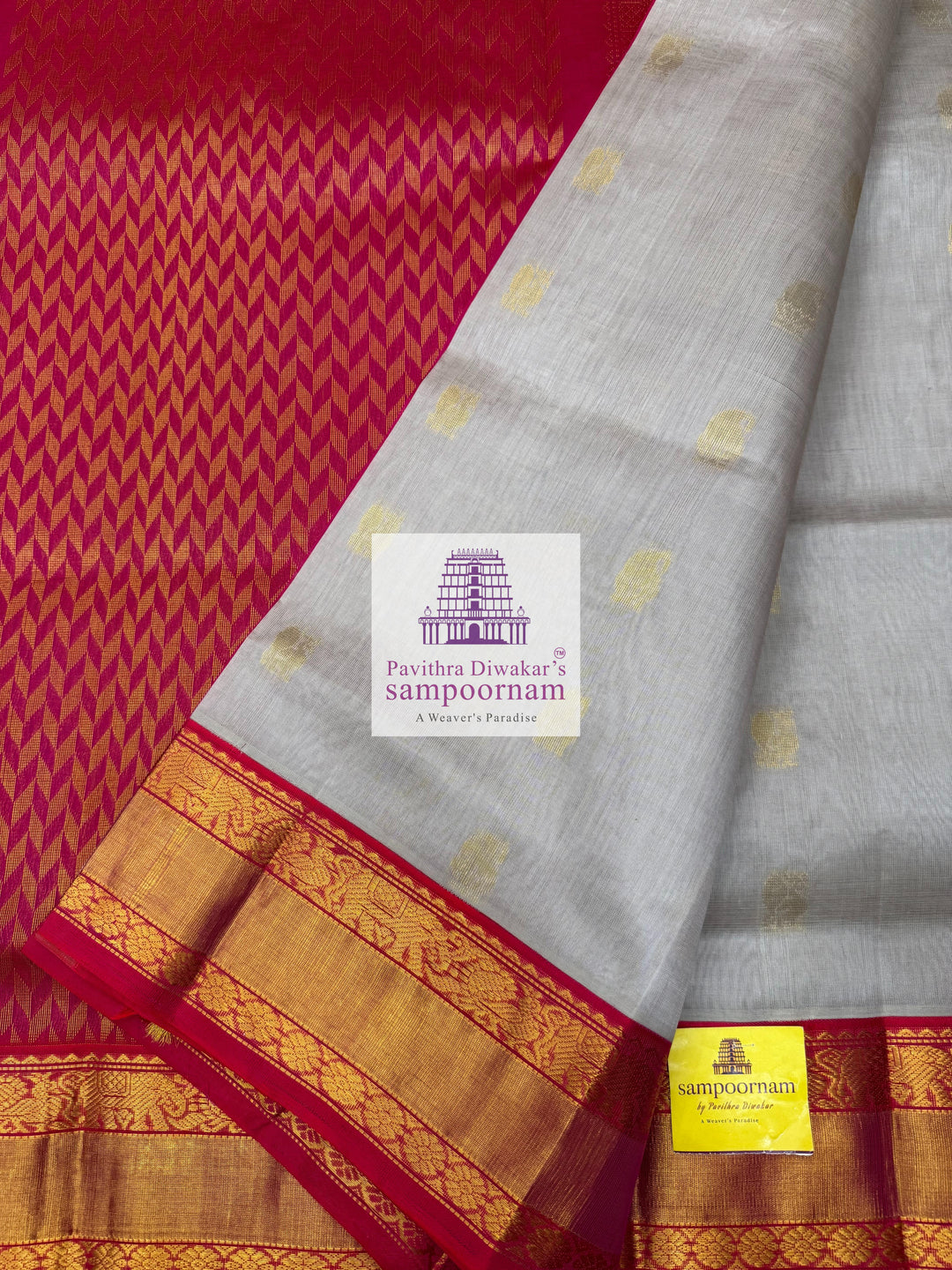 Grey with Pink , Zari Annam butta in the body , rettapet silk borders and rich Pallu Korvai Silk Cotton Saree