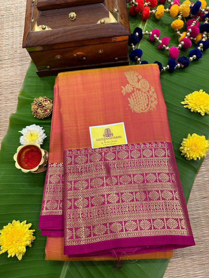 Orangish Pink with Pink, Rich Rudraksh Border , Grand Border and Pallu