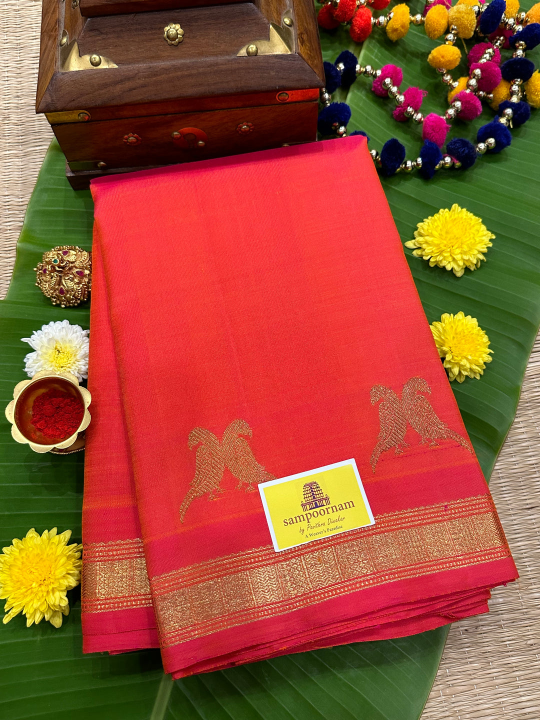 Orangish Pink with Small Border, Rettai Kili In the Borders and Simple Pallu, Pure Zari Pure Kanjivaram Silk Saree