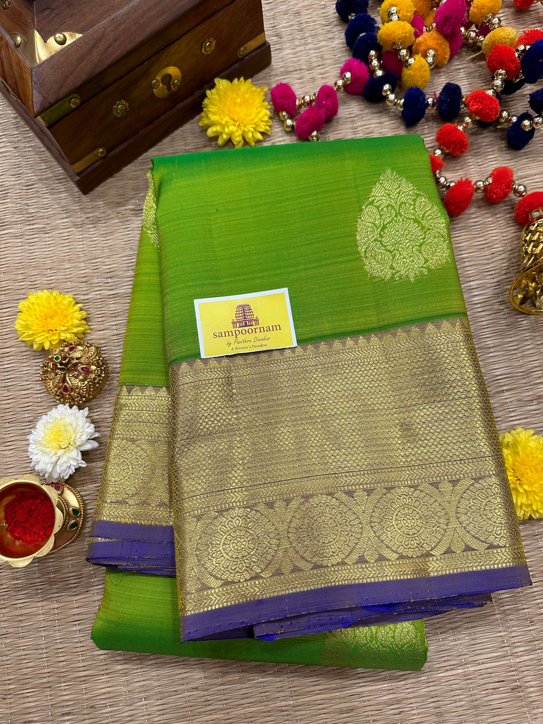 Light Green with Light Purple Zari Rich Butta and Grand Border and Pallu Pure Kanjivaram Silk Saree