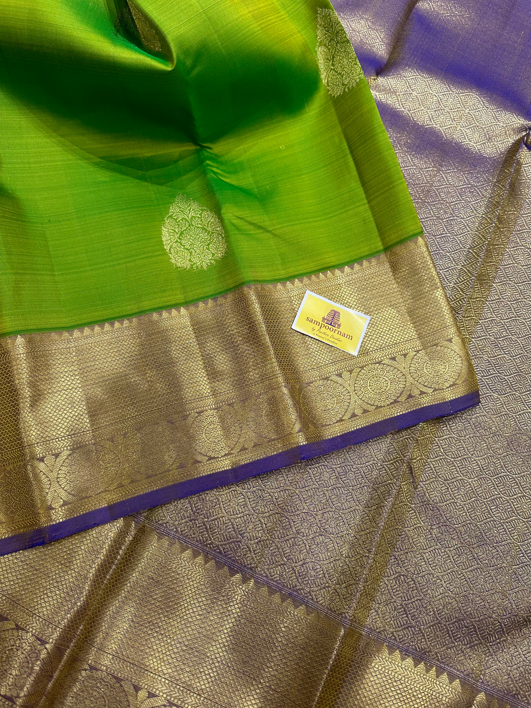 Light Green with Light Purple Zari Rich Butta and Grand Border and Pallu Pure Kanjivaram Silk Saree