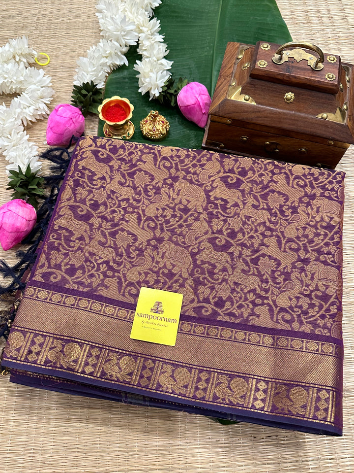 VANASINGARAM - PURPLE RICH BORDER COTTON SAREE