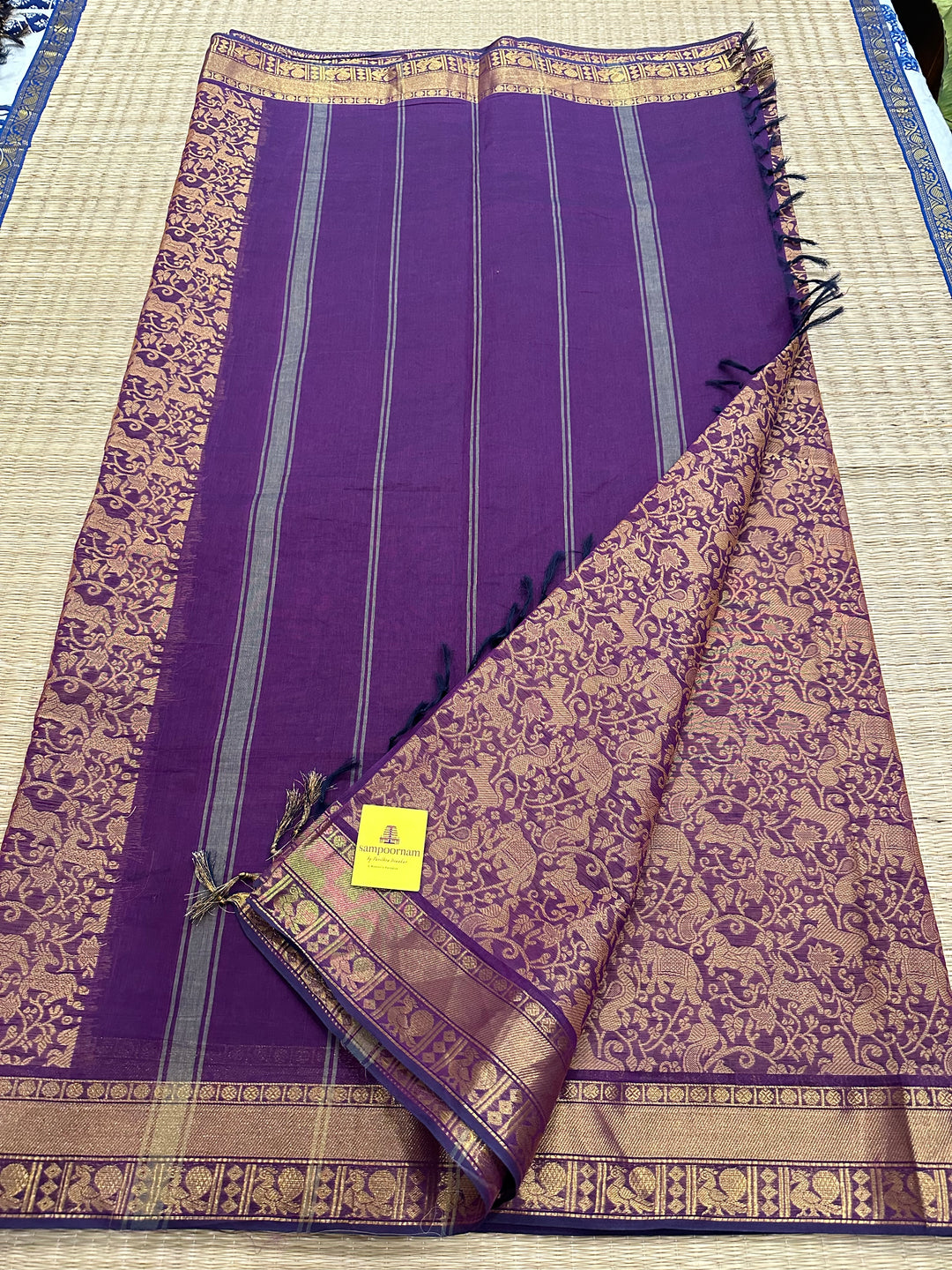 VANASINGARAM - PURPLE RICH BORDER COTTON SAREE