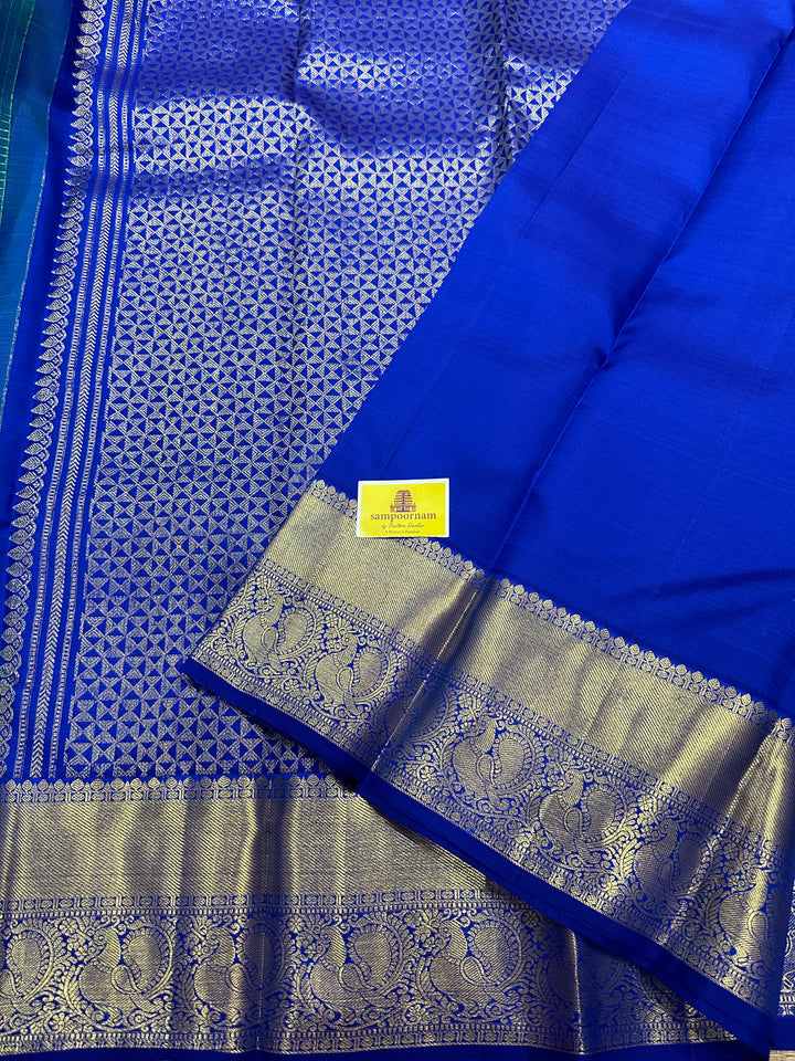 Bluish Green with Blue , Rich Butta, Body Podi Kattam and Rich Border Pallu Pure Kanjivaram Silk Saree