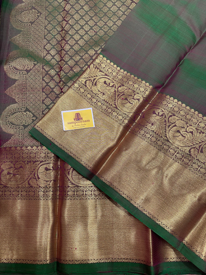 Vadamalli Purple with Manthulir Green Rich Lakshadeepam Body With Grand Border and Pallu Pure Kanjivaram Silk Saree