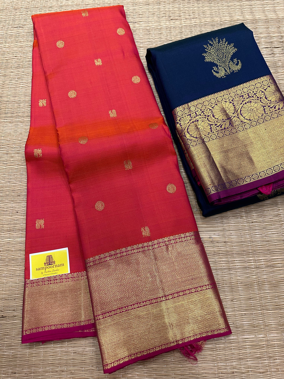 Pinkish Red with Pink Body Annam and Rudraksh Butta Rich Border and Pallu Pure Kanjivaram Silk Saree