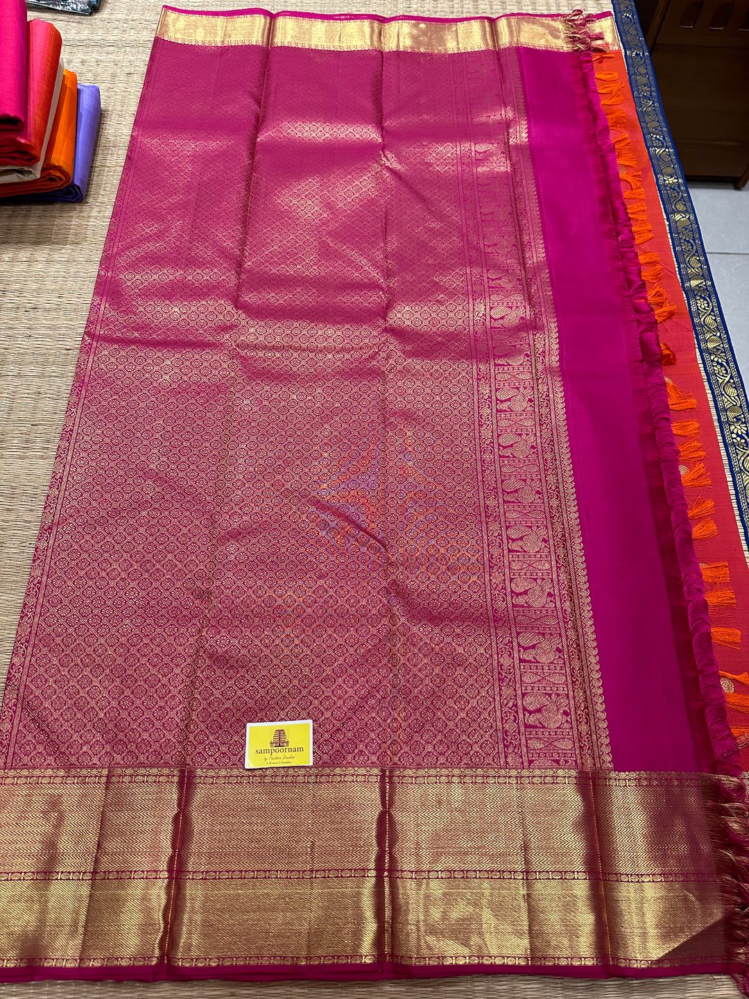 Pinkish Red with Pink Body Annam and Rudraksh Butta Rich Border and Pallu Pure Kanjivaram Silk Saree