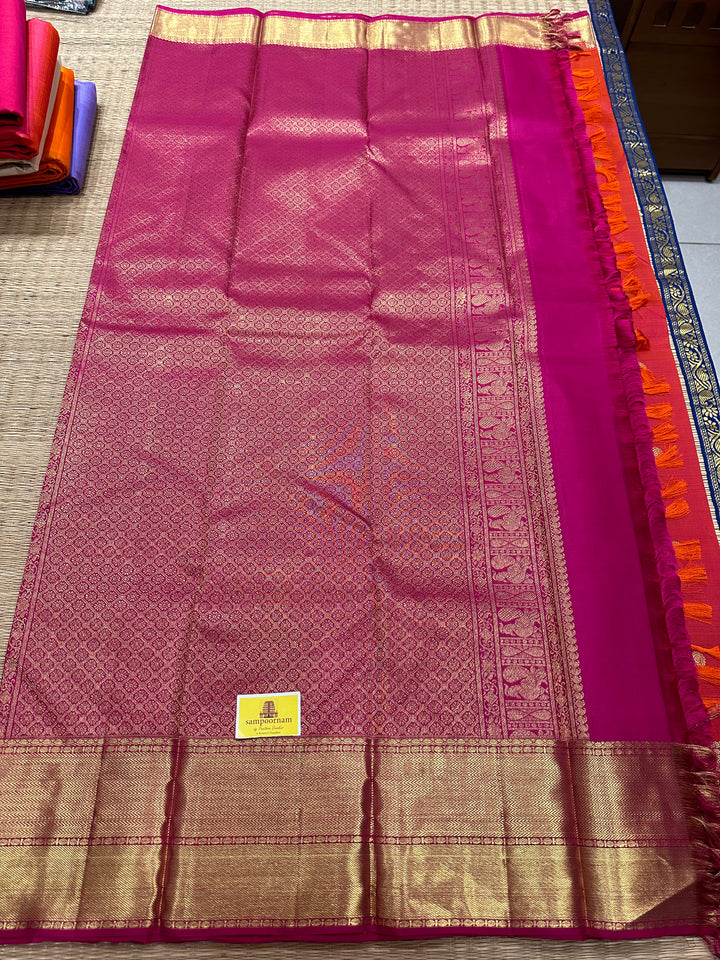 Pinkish Red with Pink Body Annam and Rudraksh Butta Rich Border and Pallu Pure Kanjivaram Silk Saree