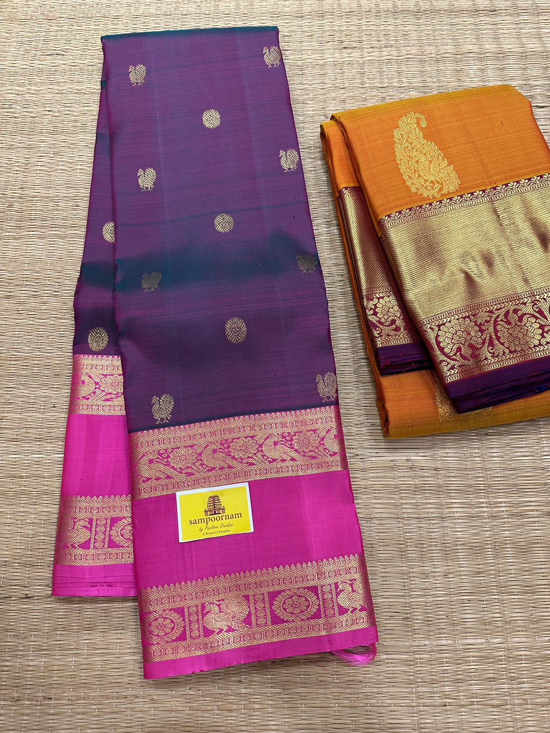 Pinkish Purple with Baby Pink Body Rich Butta , Rettapet Border Grand Pallu Pure Kanjivaram Silk Saree