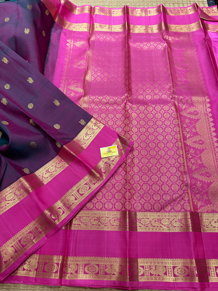 Pinkish Purple with Baby Pink Body Rich Butta , Rettapet Border Grand Pallu Pure Kanjivaram Silk Saree