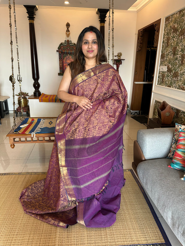 VANASINGARAM - PURPLE RICH BORDER COTTON SAREE