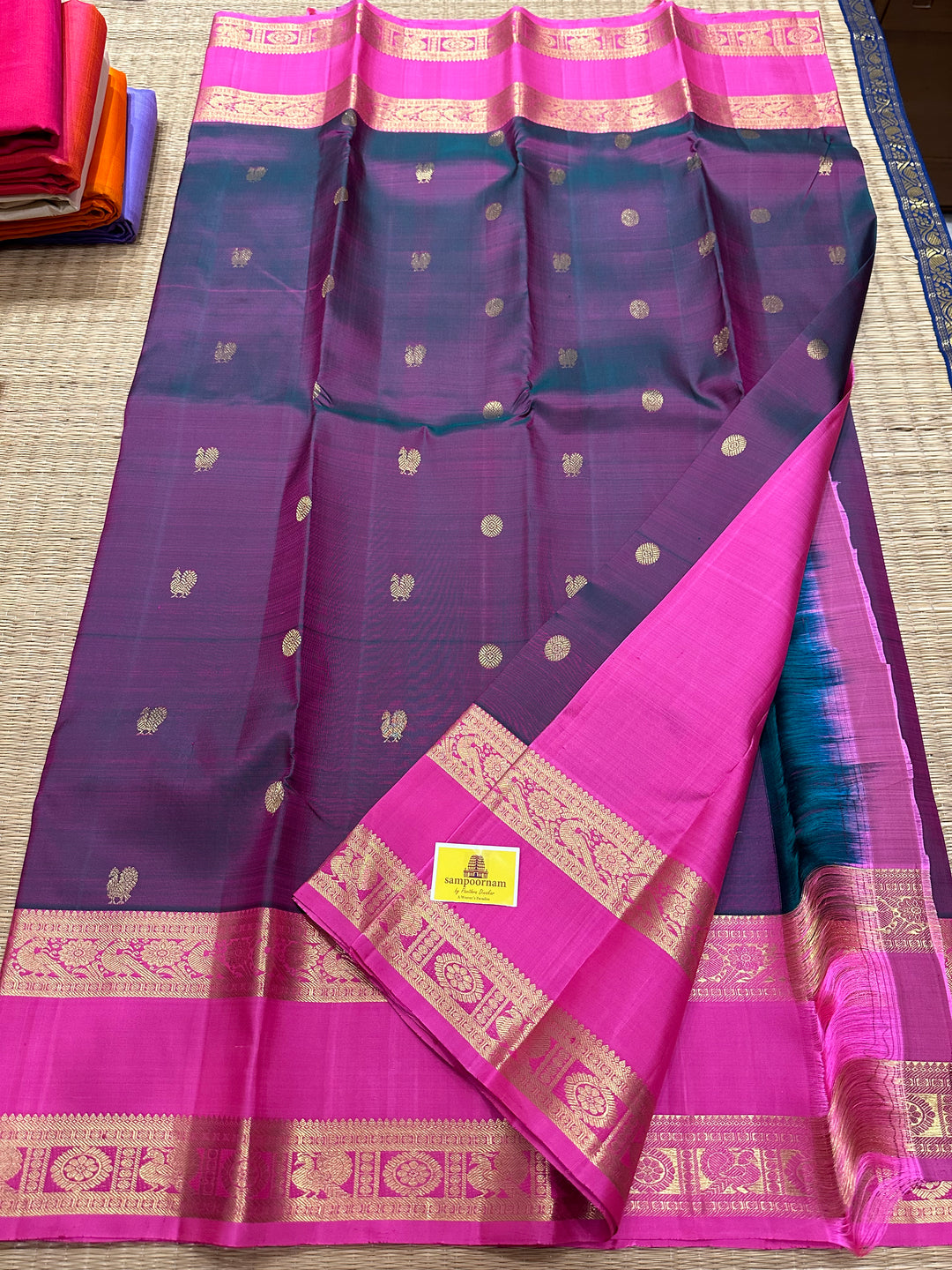 Pinkish Purple with Baby Pink Body Rich Butta , Rettapet Border Grand Pallu Pure Kanjivaram Silk Saree