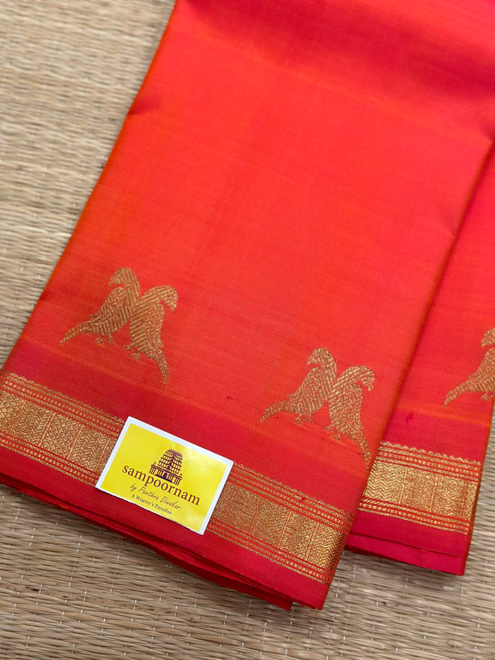 Orangish Pink with Small Border, Rettai Kili In the Borders and Simple Pallu, Pure Zari Pure Kanjivaram Silk Saree