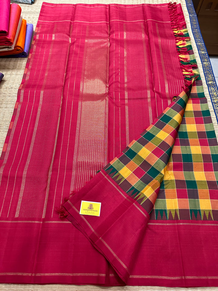 The Stunnin Pallum Pazham Kattam Saree with Rettapet Traditional Border and Rich Pallu Pure Zari Kanjivaram Silk Saree