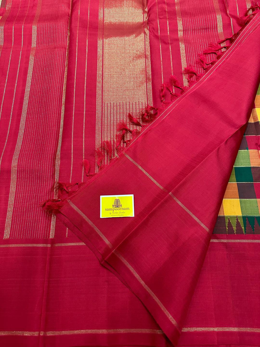 The Stunnin Pallum Pazham Kattam Saree with Rettapet Traditional Border and Rich Pallu Pure Zari Kanjivaram Silk Saree