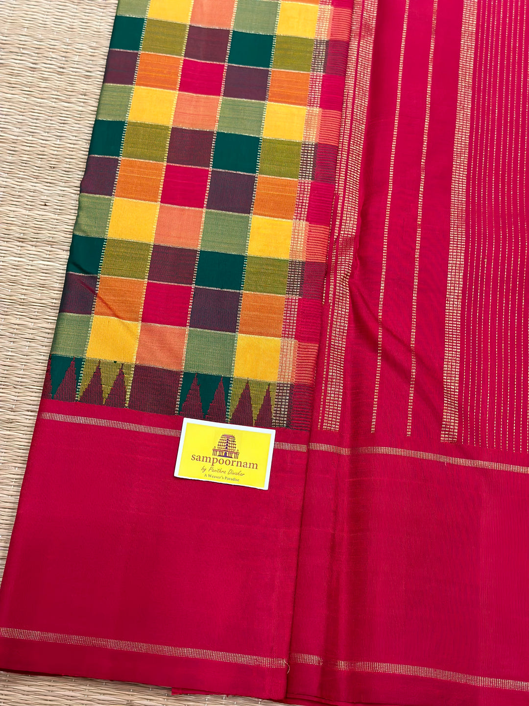 The Stunnin Pallum Pazham Kattam Saree with Rettapet Traditional Border and Rich Pallu Pure Zari Kanjivaram Silk Saree