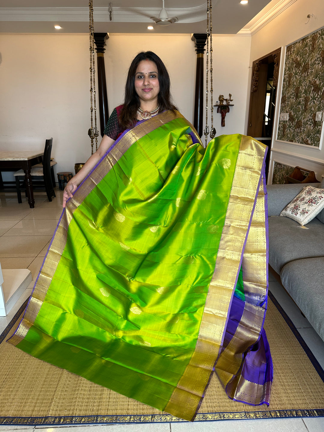 Light Green with Light Purple Zari Rich Butta and Grand Border and Pallu Pure Kanjivaram Silk Saree