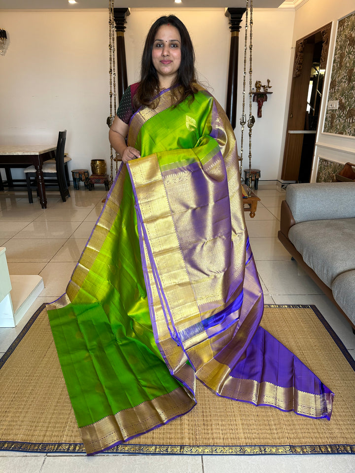 Light Green with Light Purple Zari Rich Butta and Grand Border and Pallu Pure Kanjivaram Silk Saree