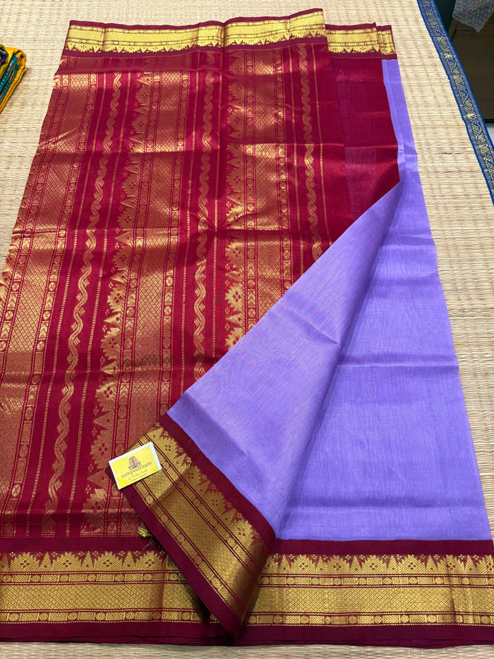 Lavender with Araku , traditional borders and rich Pallu Korvai Silk Cotton Saree