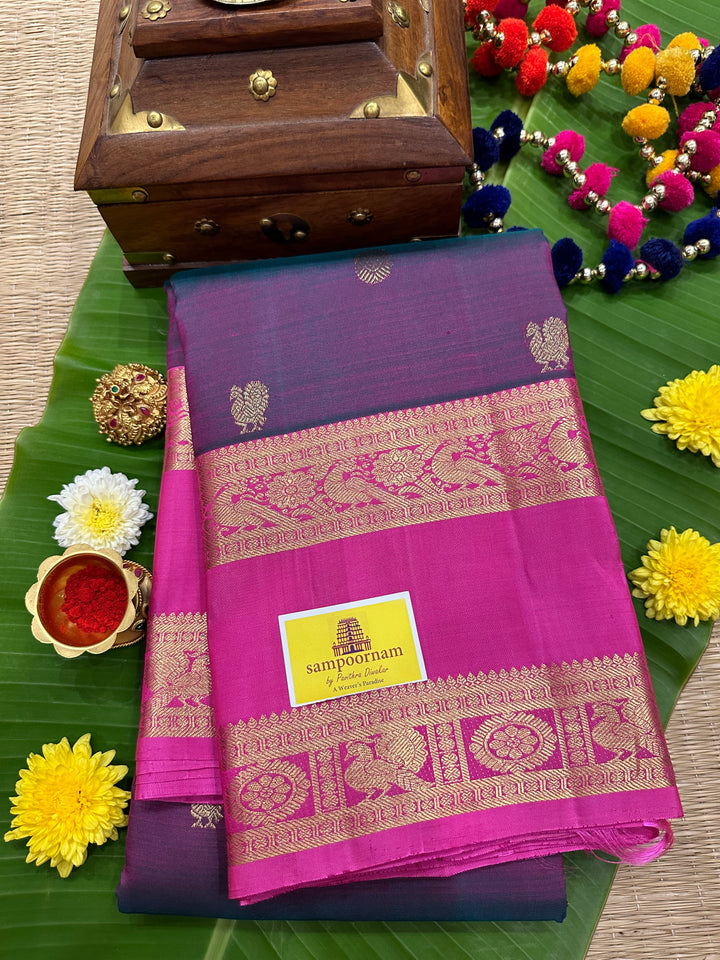 Pinkish Purple with Baby Pink Body Rich Butta , Rettapet Border Grand Pallu Pure Kanjivaram Silk Saree