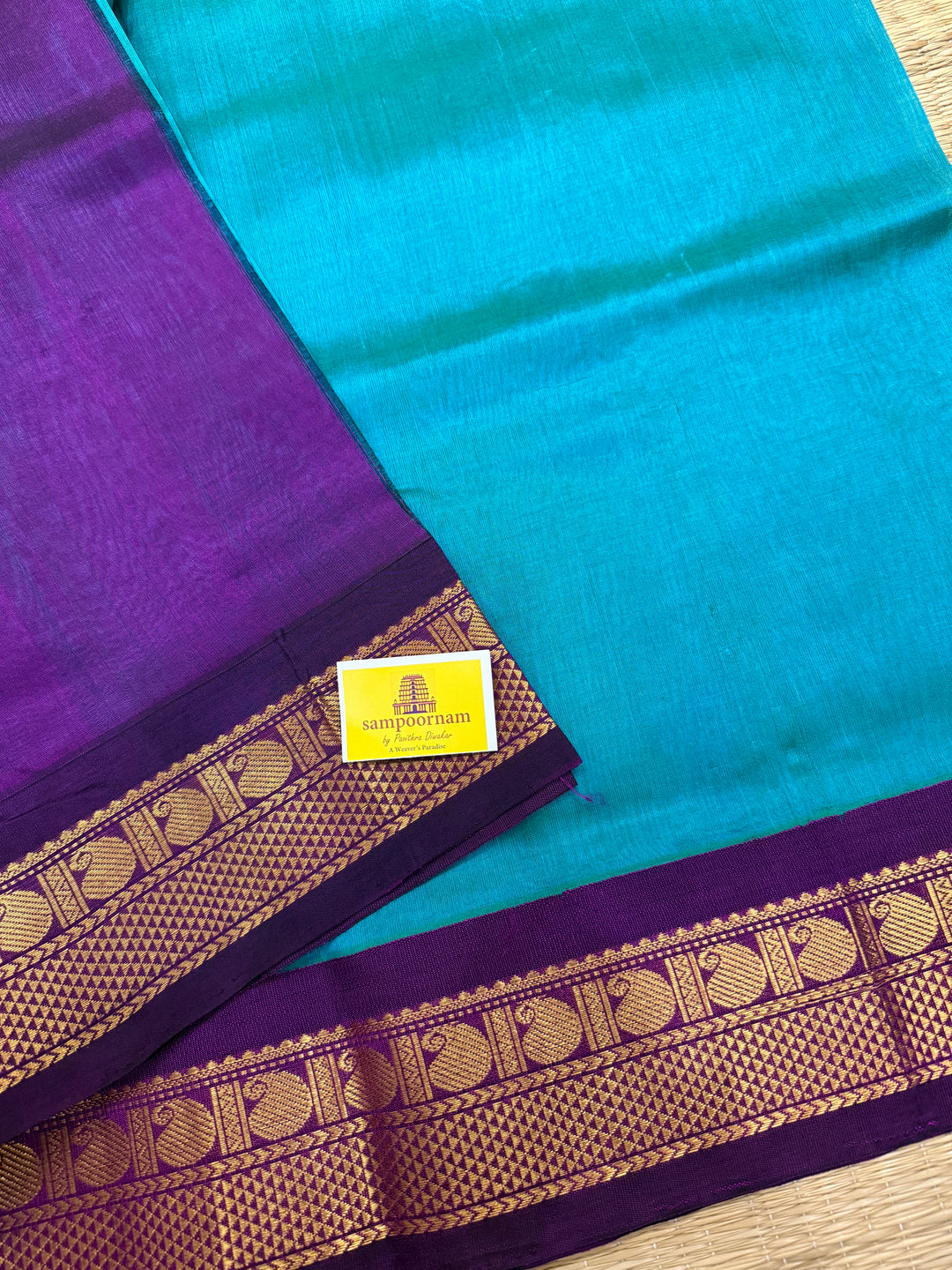 Ramar Blue with Purple , traditional borders and rich Pallu Korvai Silk Cotton Saree