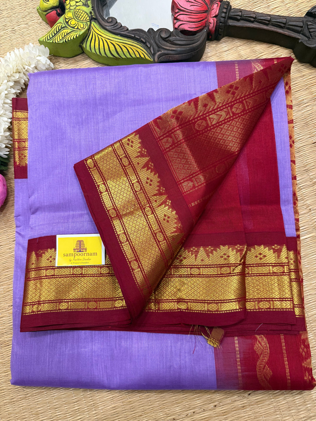 Lavender with Araku , traditional borders and rich Pallu Korvai Silk Cotton Saree